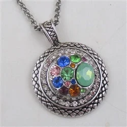 Multi-colored Multi-stone Crystal  & Silver Pendant Necklace