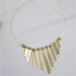 Double Gold & Silver Fan Pendant Necklace Trendy Style