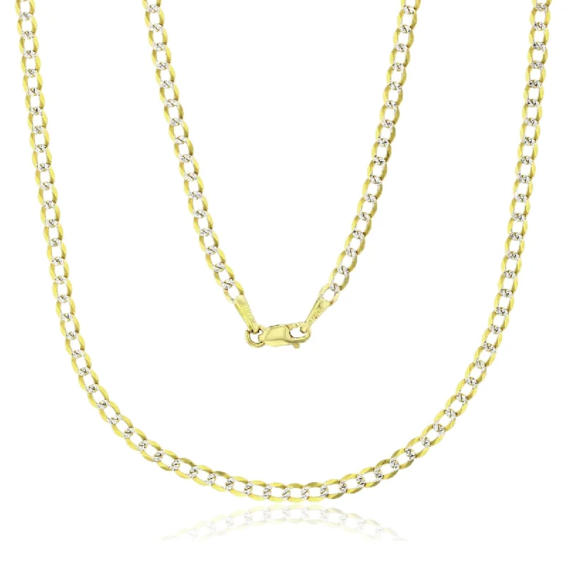 14KT White and Yellow Gold 16-inch 2.5MM Pave Curb Chain