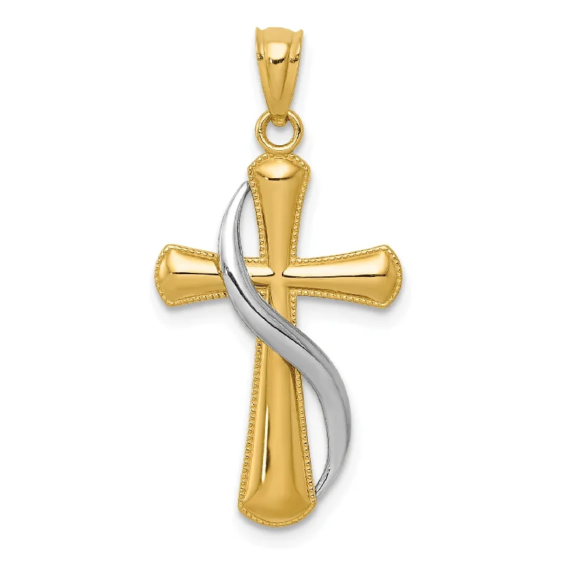 14KT White and Yellow Gold 31X15MM Cross Pendant. Chain Not Included