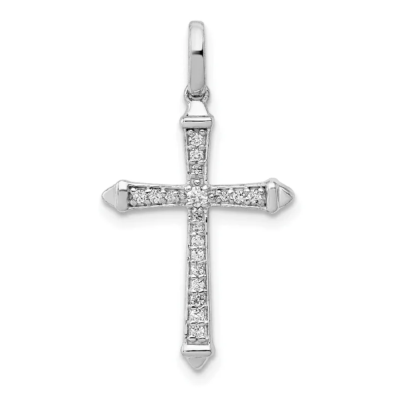 14KT White Gold 1/10 CTW Cross Pendant. Chain Not Included