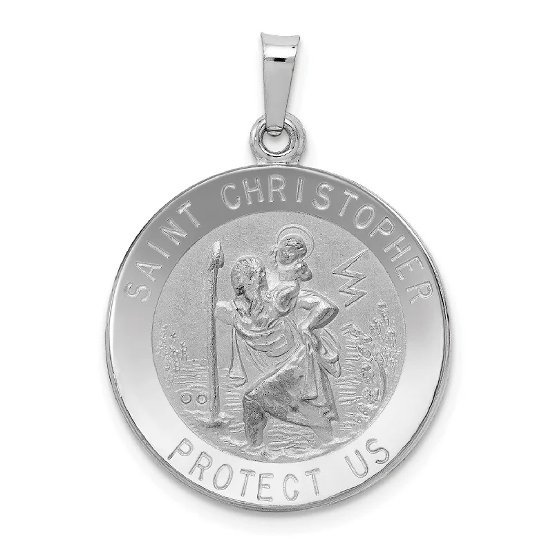 14KT White Gold 28X21MM Medal Saint Christopher Pendant. Chain Not Included