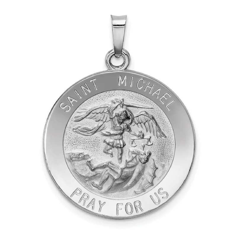 14KT White Gold 30X22MM Medal Saint Michael Pendant-Chain Not Included