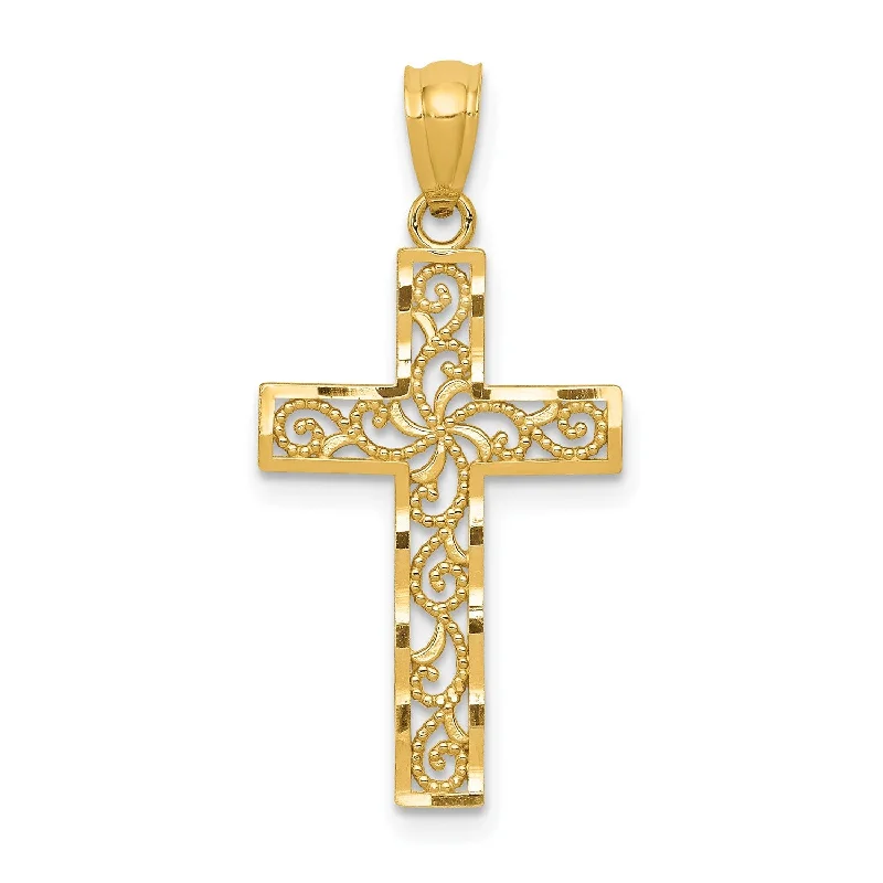 14KT Yellow Gold 27X13MM Diamond-cut Cross Pendant-Chain Not Included