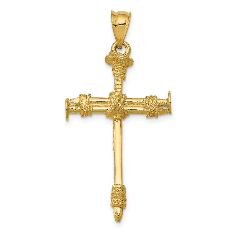 14KT Yellow Gold 40X20MM Three Dimensional Cross Pendant. Chain Not Included