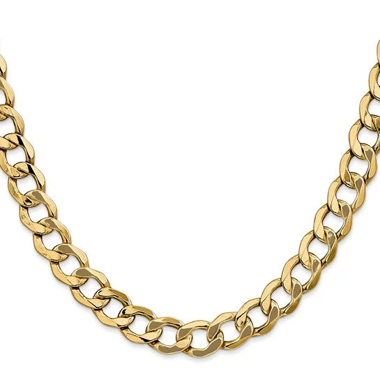 14KT YELLOW GOLD 8MM SEMI SOLID CURB CHAIN NECKLACE - 4 LENGTHS