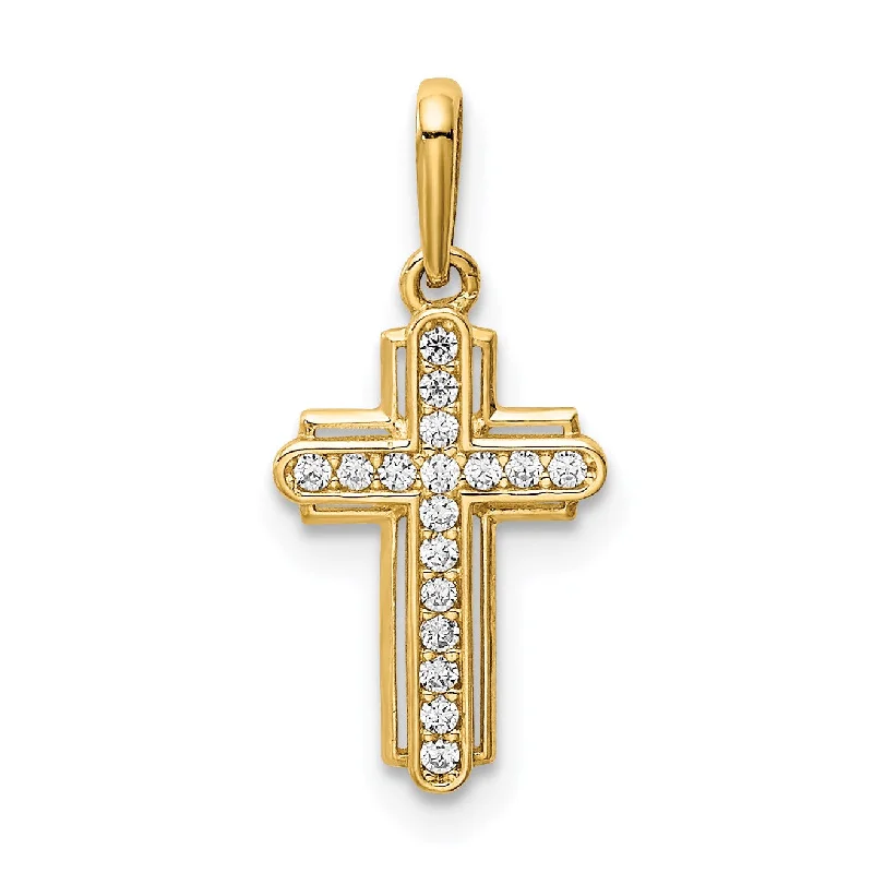 14KT Yellow Gold Cubic Zirconia Childrens Cross Pendant. Chain Not Included