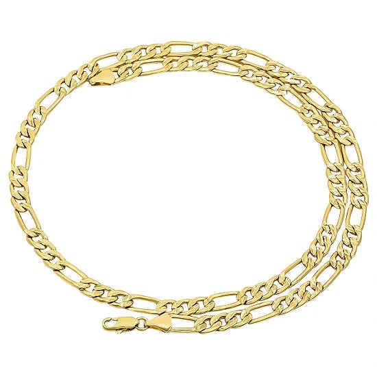 14KT Yellow Gold Plated Sterling Silver 24-inch 9.25MM Pave Figaro Chain