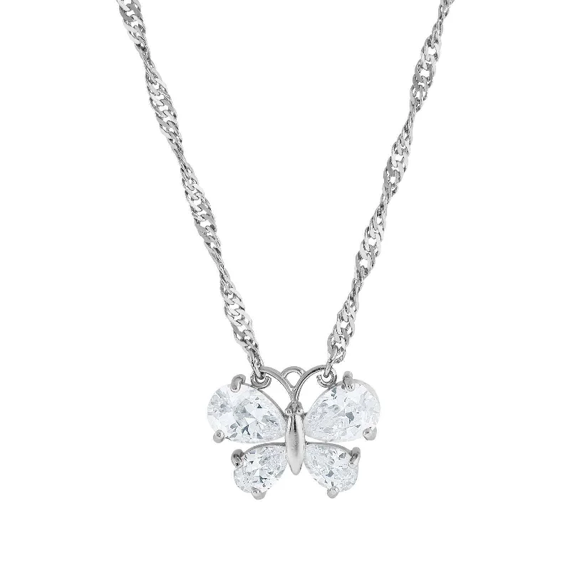 1928 Jewelry Cubic Zirconia Butterfly Pendant Necklace 16" + 3" Extender