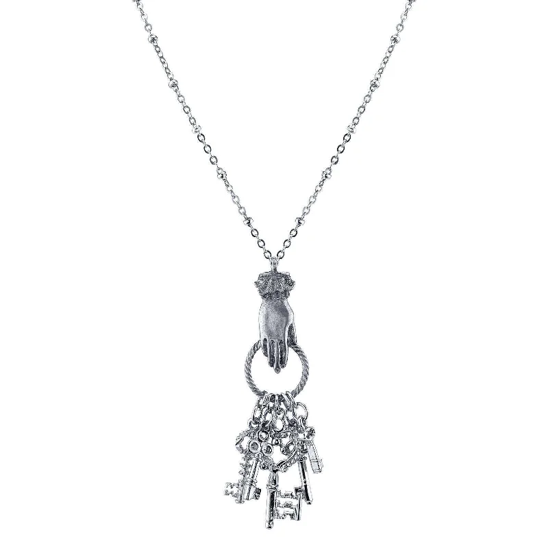 1928 Jewelry Multi Skeleton Keys Charm Hand Pendant Necklace 28"