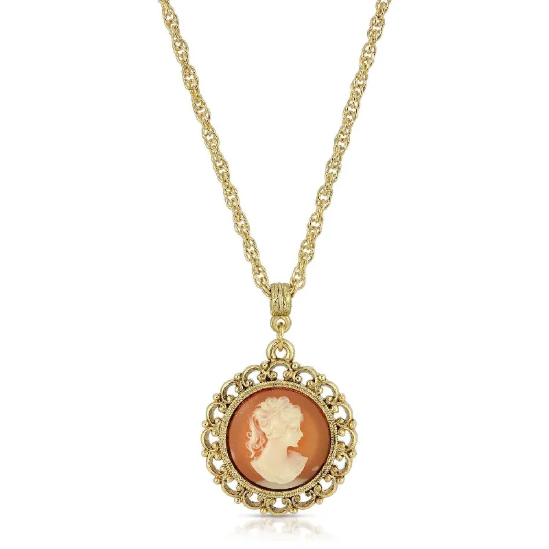 1928 Jewelry Round Cameo Pendant Necklace 18"