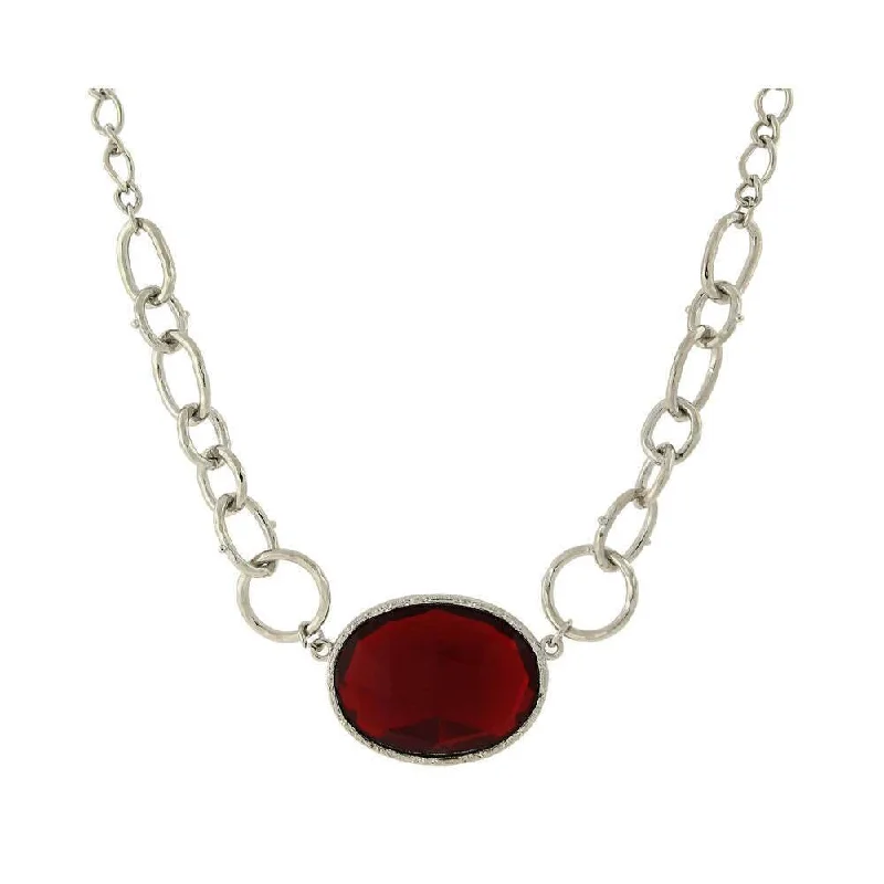 1928 Jewelry Ruby Red Faceted Oval Stone Pendant Necklace 16" + 3" Extender