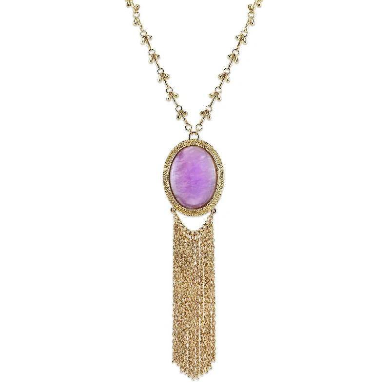 2028 Jewelry Purple Amethyst Gemstone Pendant Gold Tassel Necklace 26" + 3: Extender