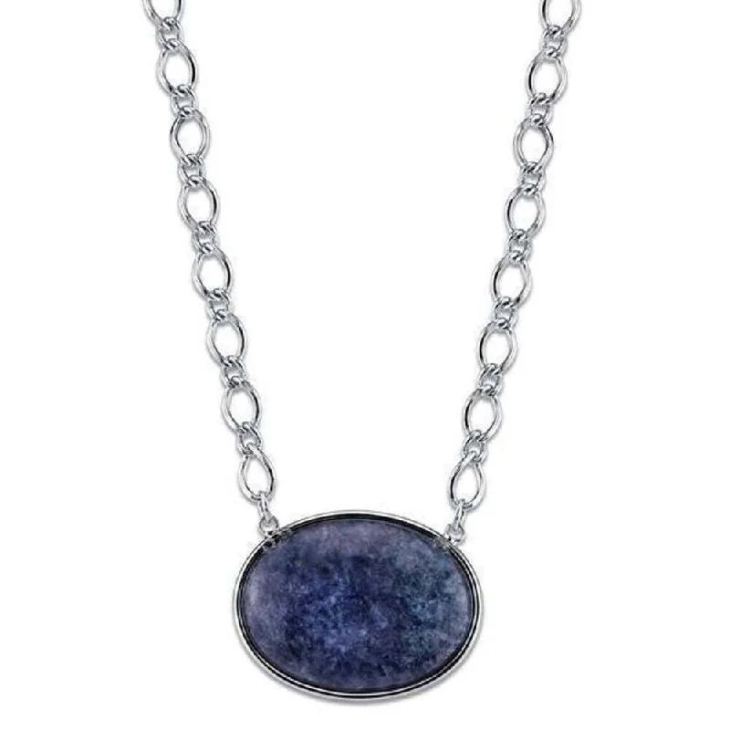 2028 Jewelry Blue Sodalite Gemstone Oval Stone Pendant Necklace 16" + 3" Extender