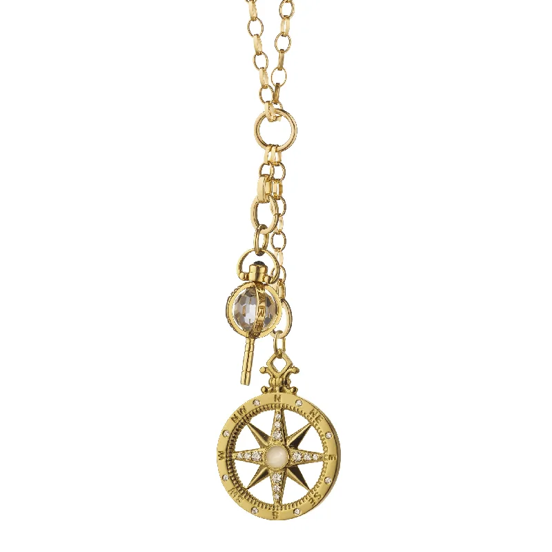 "Adventure" Compass and Mini "Carpe Diem" Key Charm Necklace