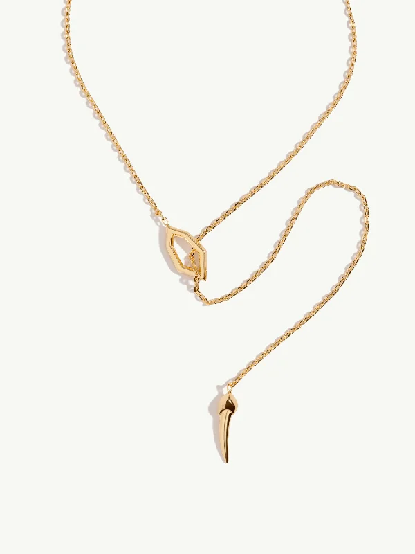 Amanti Horn Talisman Lariat Necklace In 18K Yellow Gold