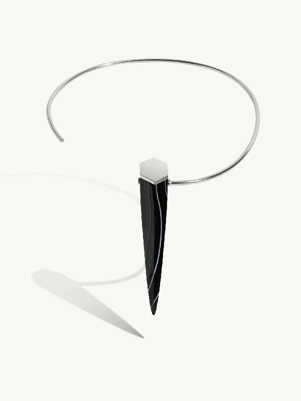 Black Onyx Pendulum Sculptural Necklace In Sterling Silver