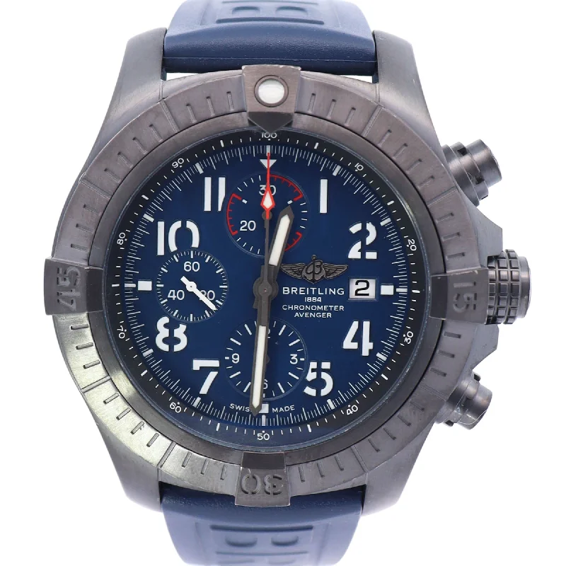 Breitling Super Avenger Night Mission 48mm DLC Coated Titanium Blue Chronograph Dial Watch Reference#  V13375101C1X1