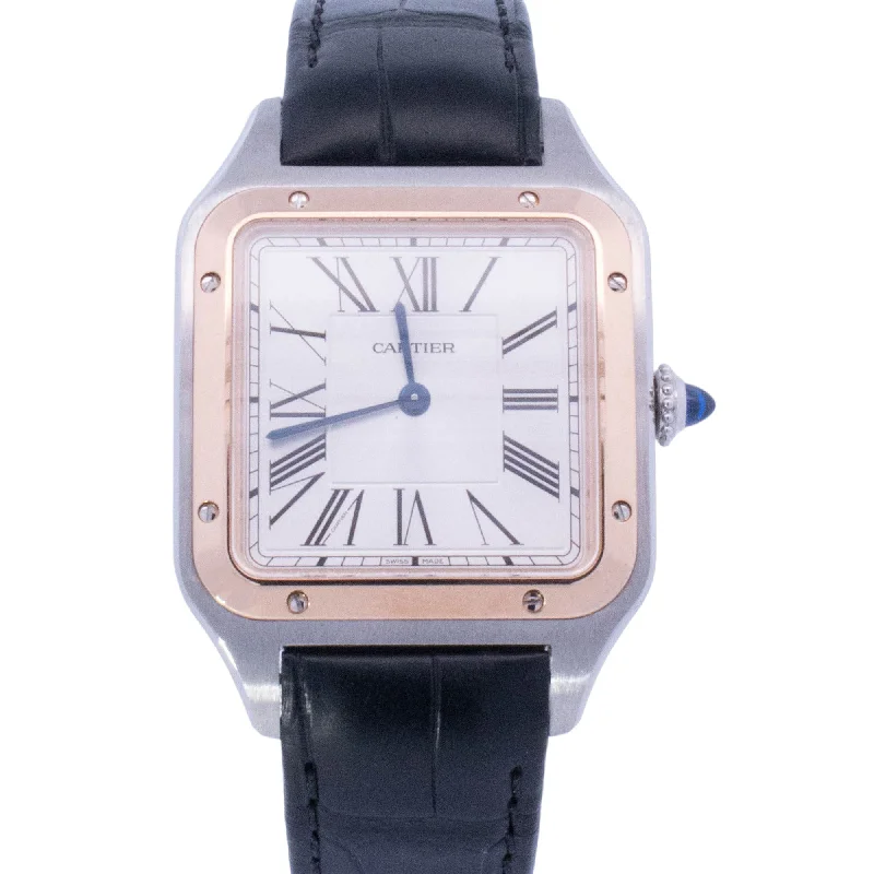 Cartier Santos Dumont 43.5 mm x 31.4 mm Rose Gold and Stainless Steel White Roman Dial Watch Reference# W2SA0011