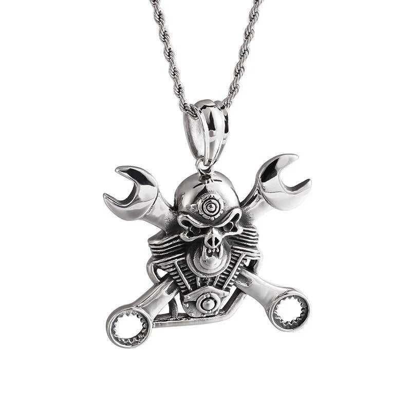 Cycolinks Engine Skull & Spanners Necklace