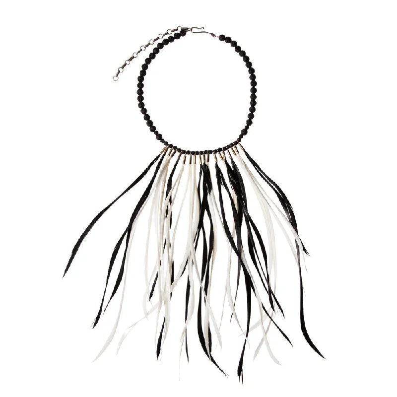 Black and White Feather Necklace