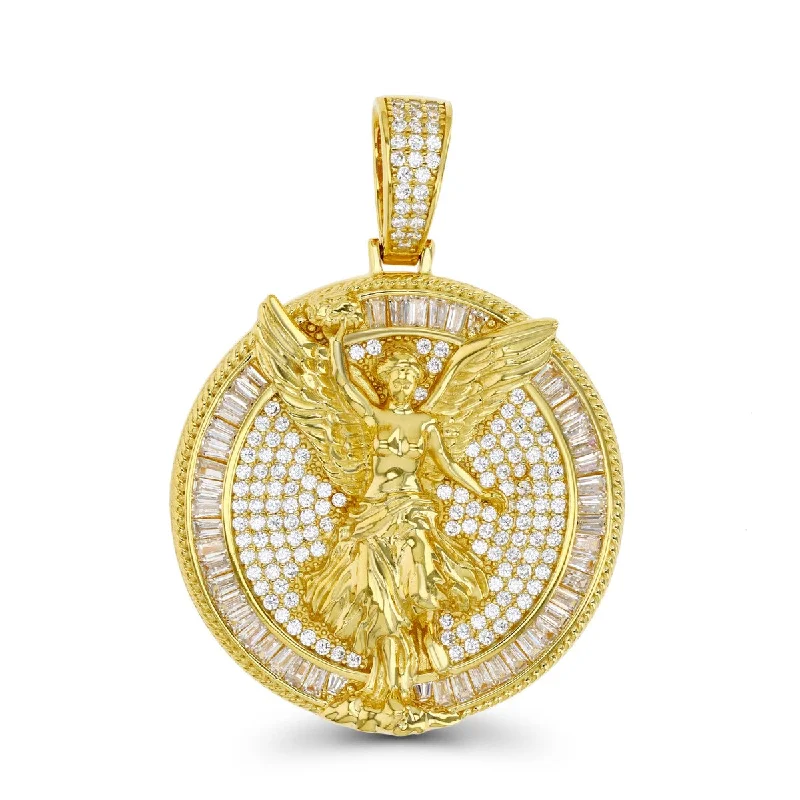 Luxe Layers 14KT Yellow Gold Plated Sterling Silver Cubic Zirconia 35MM Angel Pendant. Chain Not Included