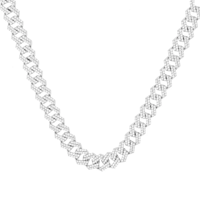 Luxe Layers Sterling Silver Cubic Zirconia 20-inch 10MM Cuban Link Chain