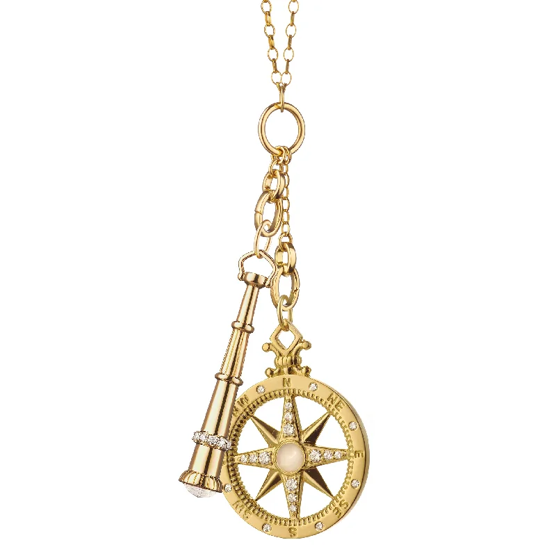 Mom's "Adventure" Compass Charm and "Curiosity" Telescope Charm Necklace