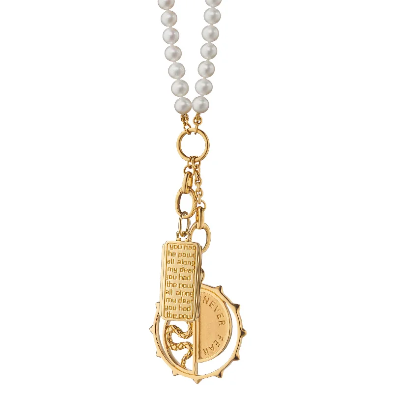 "Never Fear" Snake and "Dorothy" 18K Gold Medallion Charm Pearl Necklace