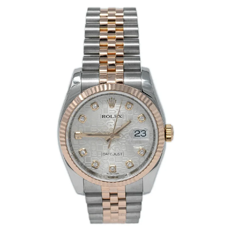 Rolex Datejust 36mm Rose Gold & Stainless Steel Pink Jubilee Diamond Dial Watch Reference#: 116231