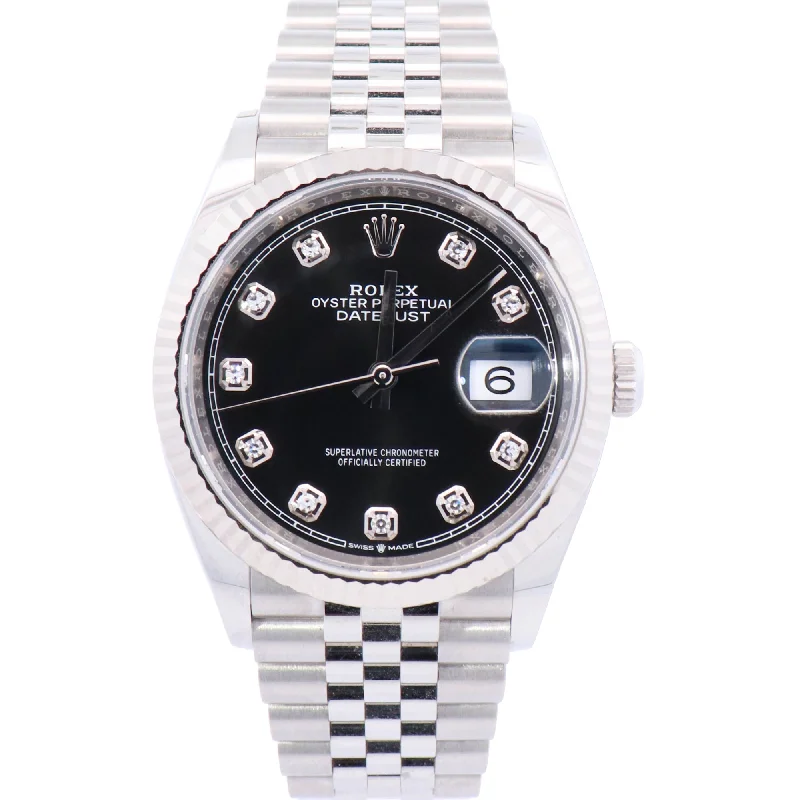 Rolex Datejust 36mm Stainless Steel Black Diamond Dial Watch Reference#: 126234