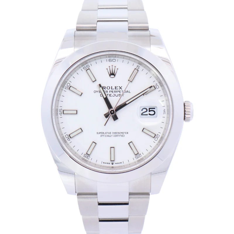 Rolex Datejust 41mm Stainless Steel White Stick Dial Watch Reference# 126300