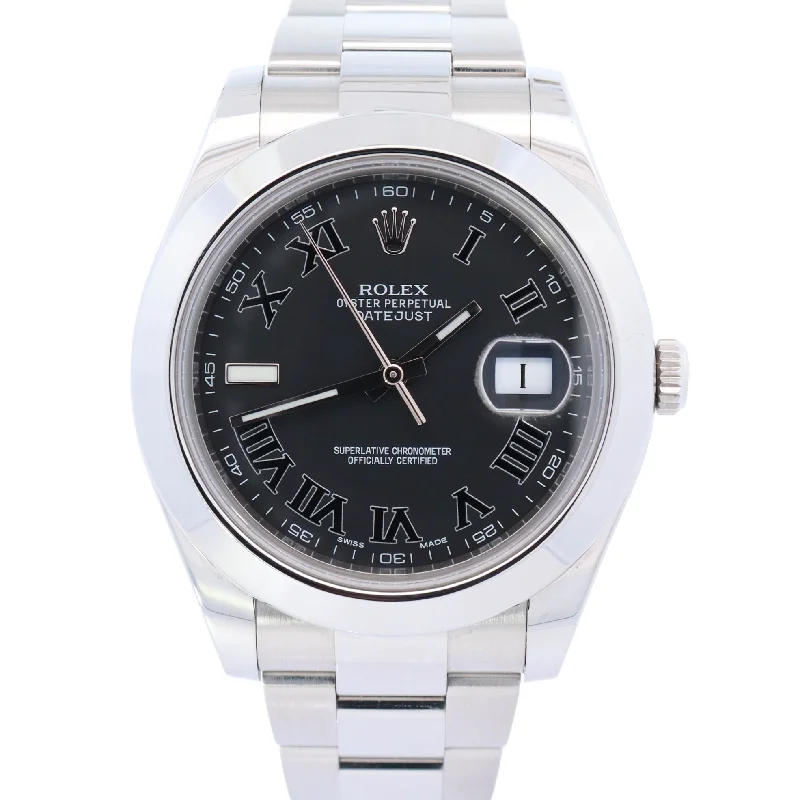 Rolex Datejust 41mm Stainless Steel Dark Grey Roman Dial Watch Reference#: 116300