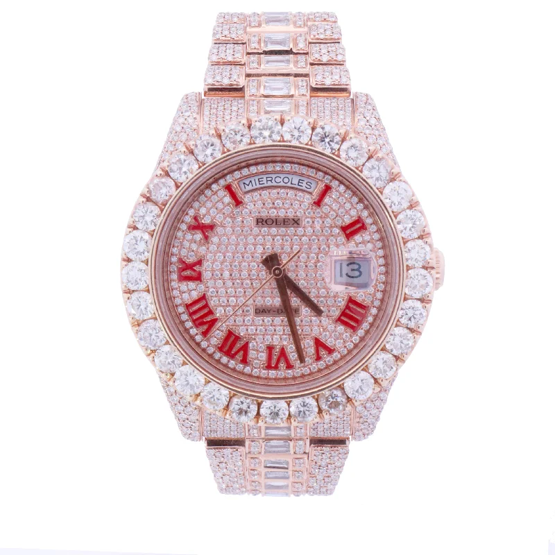 Rolex Day Date Rose Gold 41mm Completely Iced Out Roman Pave Diamond Dial Watch | Ref# 218235