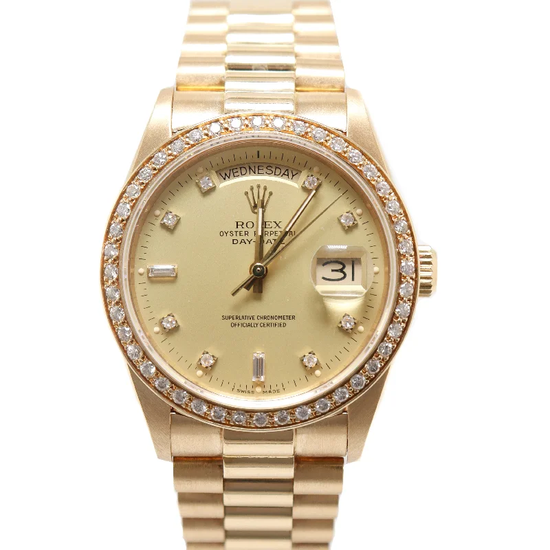 Rolex Day Date Yellow Gold 36mm Champagne Diamond Dial Watch Reference#: 18038