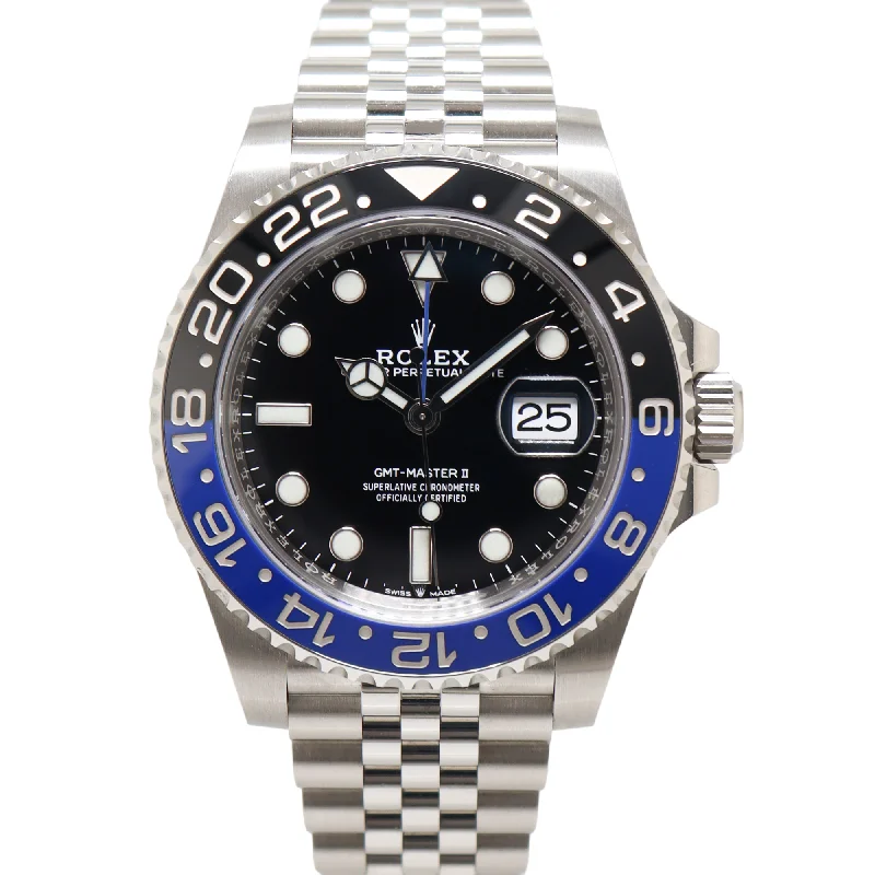 Rolex GMT Master II "Batgirl" 40mm Stainless Steel Black Dot Dial Watch Reference# 126710BLNR