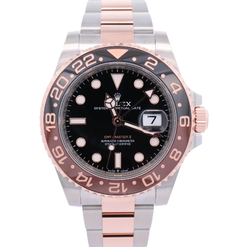 Rolex GMT Master II "Rootbeer" 40mm Rose Gold & Stainless Steel Black Dot Dial Watch Reference# 126711CHNR