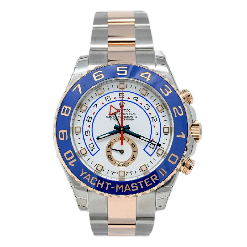 Rolex Yachtmaster II Two Tone Rose Gold and Stainless Steel 44mm White Stick Dial Watch Reference#: 116681