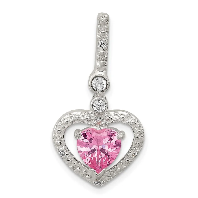 Sterling Silver Cubic Zirconia Heart Pendant. Chain Not Included