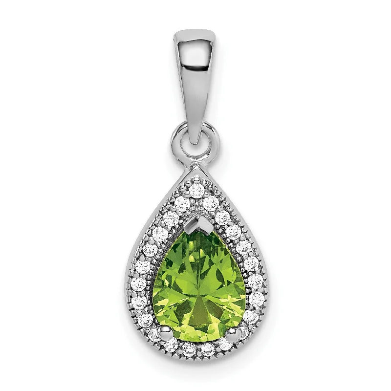 Sterling Silver Pear Cubic Zirconia Pendant. Chain Not Included