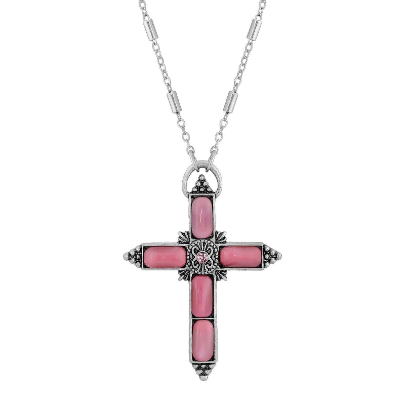 Symbols Of Faith Moonstone & Crystal Cross Pendant Necklace 20"