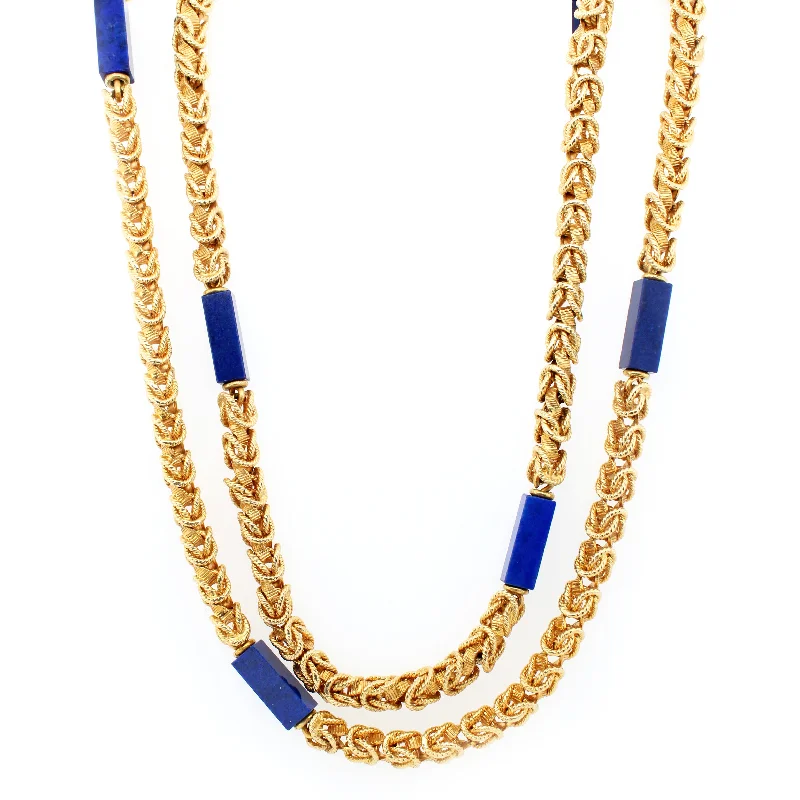 Tiffany & Co. West Germany Lapis Lazuli & 18k Gold Byzantine Chain Necklace 36"