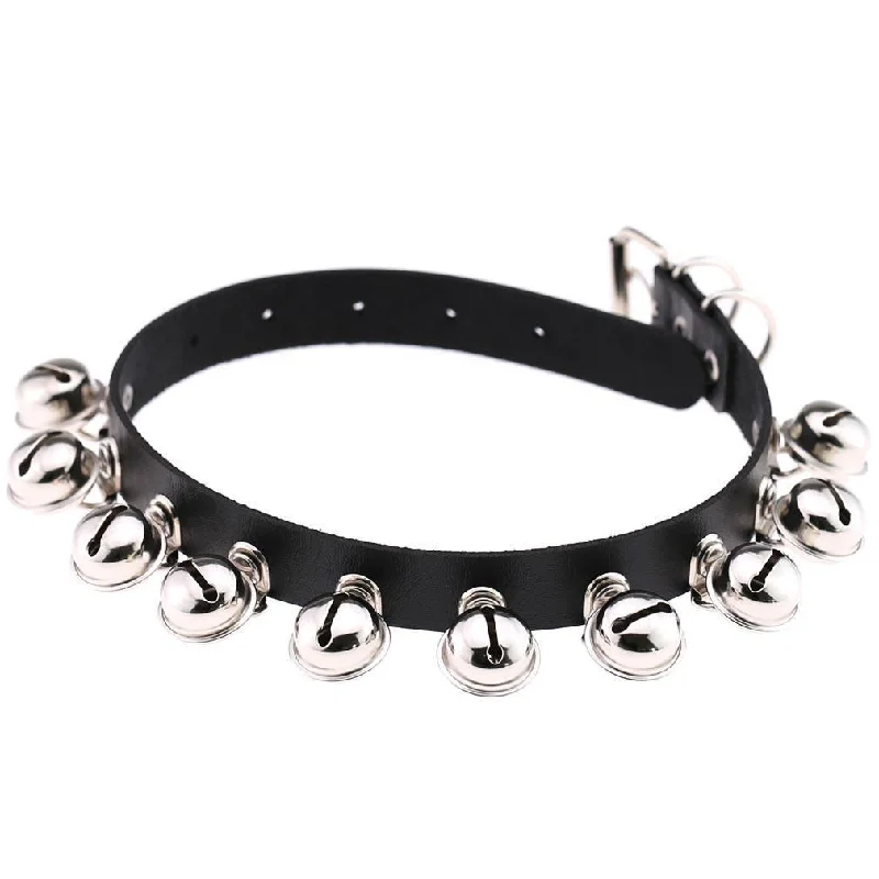 Women's Punk Bell Faux Leather Choker