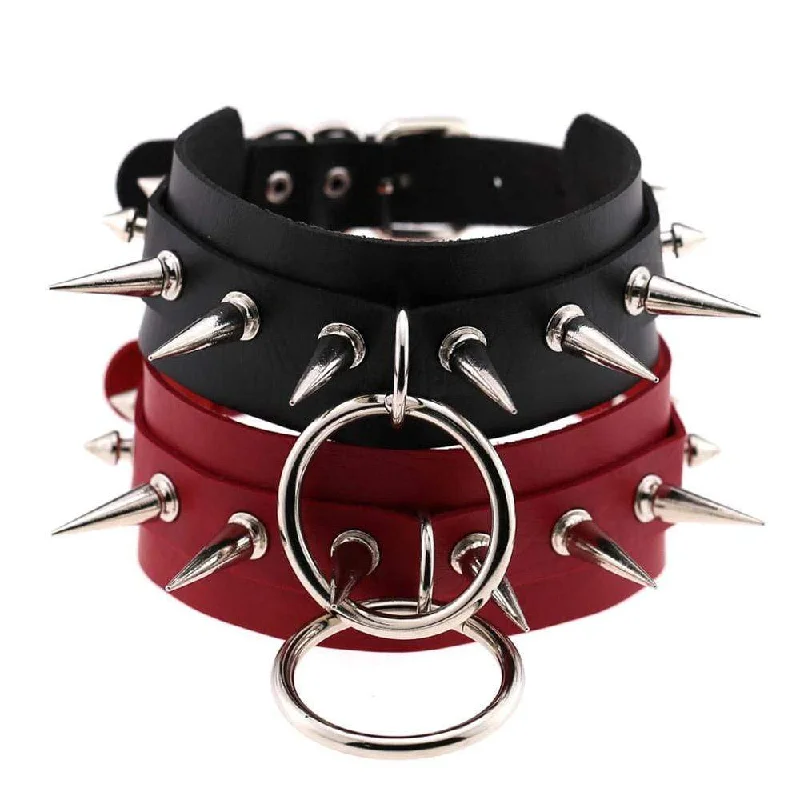 Women's Punk Faux Leather Metal Rivets Chokers