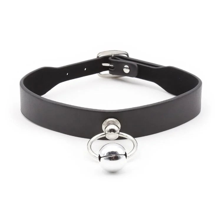 Women's Punk O-ring Black Choker With Little Bell