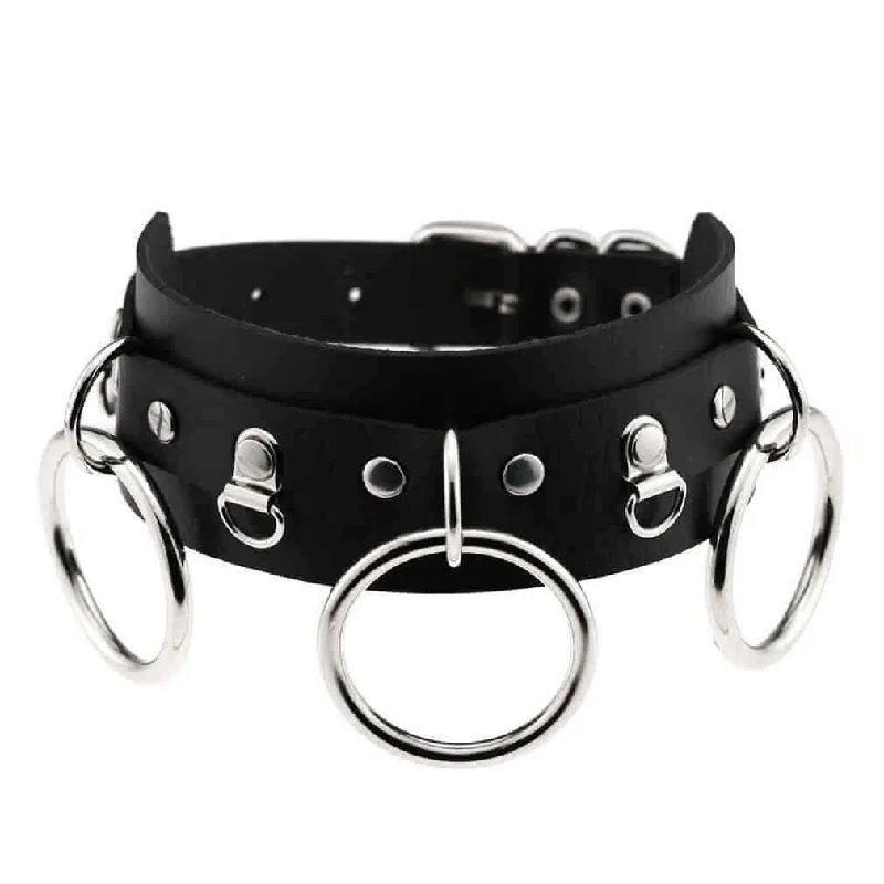 Women's Punk Three O-ring Black Choker