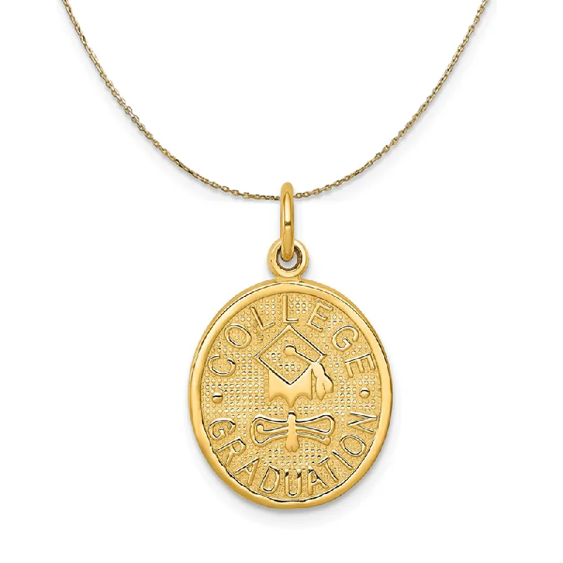 14k Yellow Gold College Oval Graduation (13 x 15mm) Necklace