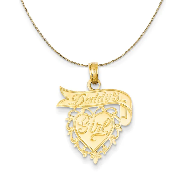 14k Yellow Gold Daddy's Girl Heart and Banner Necklace