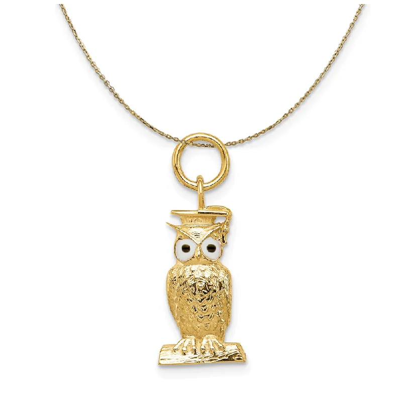 14k Yellow Gold & Enamel Graduation Owl (7mm) Necklace