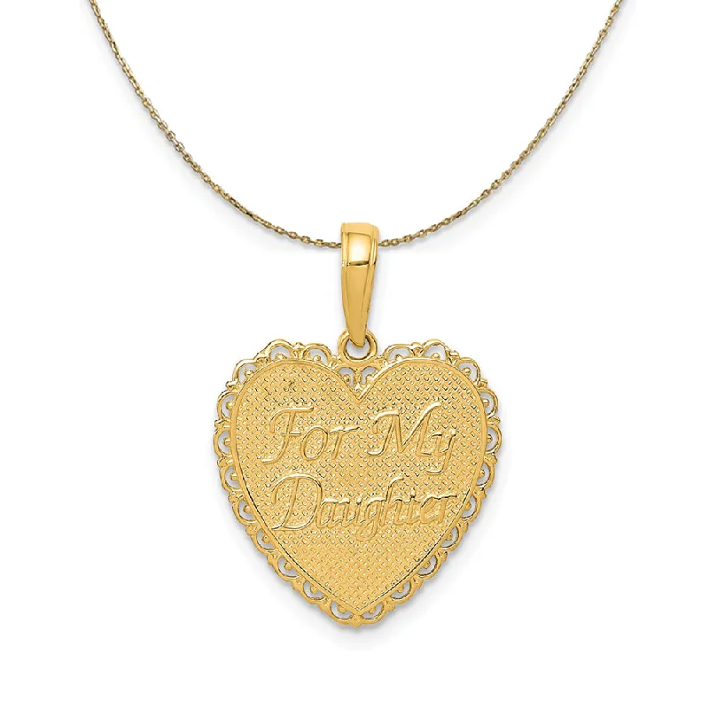 14k Yellow Gold For My Daughter Reversible Heart Necklace